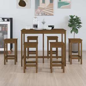 vidaXL Set mobilier de bar, 7 piese, maro miere, lemn masiv de pin imagine