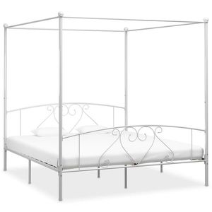 vidaXL Cadru de pat cu baldachin, alb, 200 x 200 cm, metal imagine
