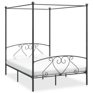 vidaXL Cadru de pat cu baldachin, gri, 140 x 200 cm, metal imagine