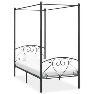 vidaXL Cadru de pat cu baldachin, gri, 120 x 200 cm, metal imagine