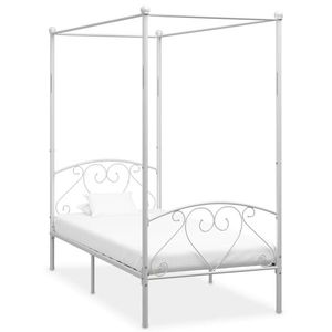 vidaXL Cadru de pat cu baldachin, alb, 120 x 200 cm, metal imagine