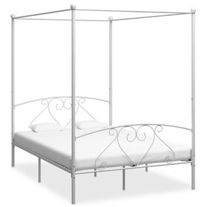 vidaXL Cadru de pat cu baldachin, alb, 140 x 200 cm, metal imagine