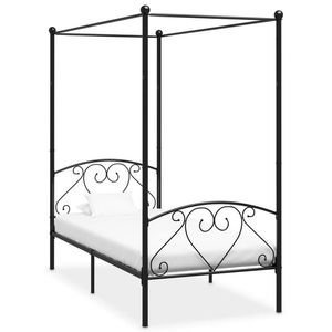 vidaXL Cadru de pat cu baldachin, negru, 100 x 200 cm, metal imagine