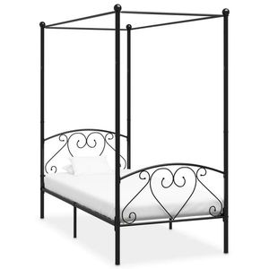 vidaXL Cadru de pat cu baldachin, negru, 90 x 200 cm, metal imagine