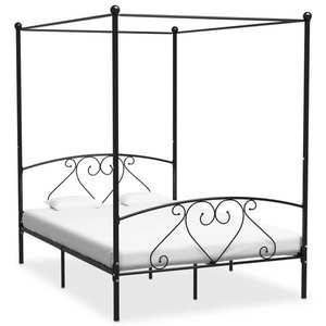 vidaXL Cadru de pat cu baldachin, negru, 160 x 200 cm, metal imagine