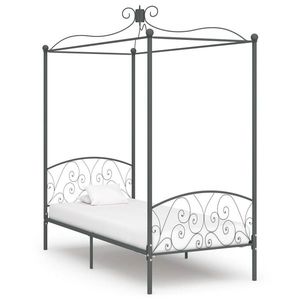 vidaXL Cadru de pat cu baldachin, gri, 100 x 200 cm, metal imagine