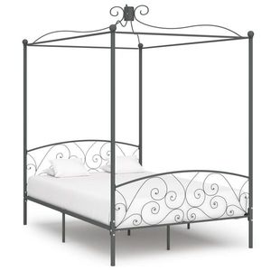 vidaXL Cadru de pat cu baldachin, gri, 120 x 200 cm, metal imagine