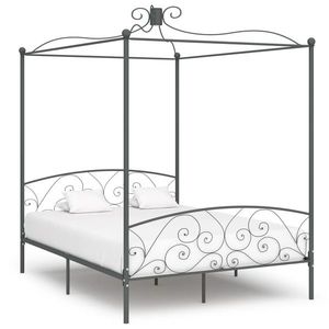 vidaXL Cadru de pat cu baldachin, gri, 160 x 200 cm, metal imagine