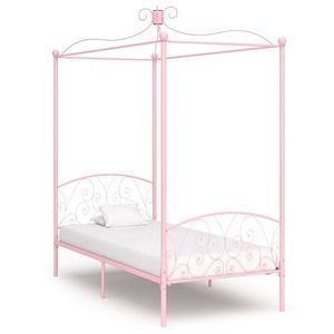 vidaXL Cadru de pat cu baldachin, roz, 90 x 200 cm, metal imagine