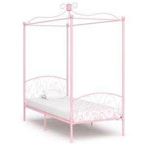 vidaXL Cadru de pat cu baldachin, roz, 100 x 200 cm, metal imagine