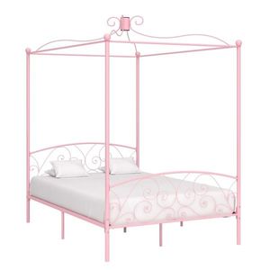 vidaXL Cadru de pat cu baldachin, roz, 140 x 200 cm, metal imagine