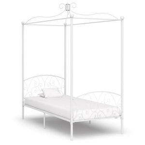 vidaXL Cadru de pat cu baldachin, alb, 100 x 200 cm, metal imagine