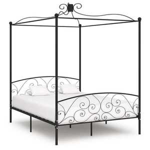 vidaXL Cadru de pat cu baldachin, negru, 180 x 200 cm, metal imagine