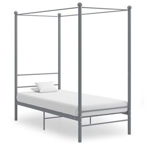 vidaXL Cadru de pat cu baldachin, gri, 100x200 cm, metal imagine