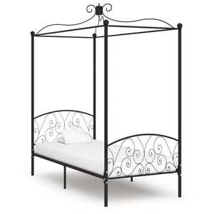 vidaXL Cadru de pat cu baldachin, negru, 90 x 200 cm, metal imagine