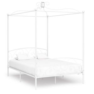 vidaXL Cadru de pat cu baldachin, alb, 120 x 200 cm, metal imagine