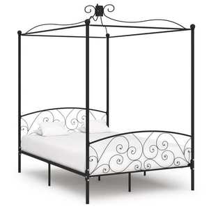vidaXL Cadru de pat cu baldachin, negru, 120 x 200 cm, metal imagine