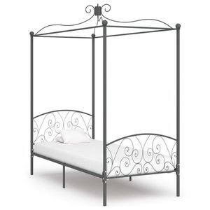 vidaXL Cadru de pat cu baldachin, gri, 90 x 200 cm, metal imagine