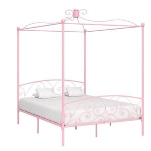 vidaXL Cadru de pat cu baldachin, roz, 180 x 200 cm, metal imagine
