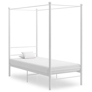 vidaXL Cadru de pat cu baldachin, alb, 90x200 cm, metal imagine