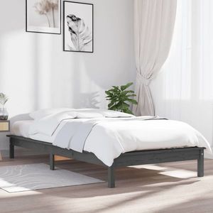 vidaXL Cadru de pat, gri, 90x200 cm, lemn masiv de pin imagine