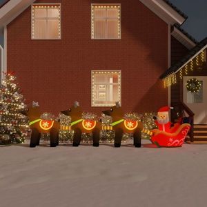 vidaXL Decorațiune gonflabilă cu Moș Crăciun și reni, LED-uri, 138 cm imagine