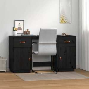 vidaXL Birou cu dulapuri, negru, 135x50x75 cm, lemn masiv de pin imagine