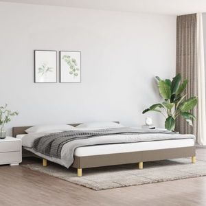 vidaXL Cadru de pat cu tăblie, gri taupe, 200x200 cm, textil imagine