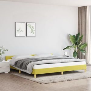 vidaXL Cadru de pat cu tăblie, verde, 200x200 cm, textil imagine