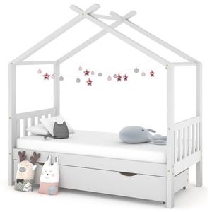 vidaXL Cadru pat de copii cu un sertar, alb, 80x160 cm, lemn masiv pin imagine