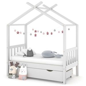 vidaXL Cadru pat de copii cu un sertar, alb, 70x140 cm, lemn masiv pin imagine