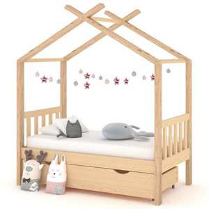 vidaXL Cadru pat de copii, cu un sertar, 70x140 cm, lemn masiv de pin imagine
