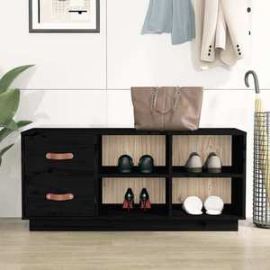 vidaXL Bancă pentru pantofi, negru, 100x34x45 cm, lemn masiv de pin imagine