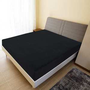 vidaXL Cearșaf de pat cu elastic, 2 buc., negru, 160x200 cm, bumbac imagine