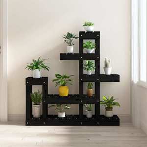 vidaXL Suport pentru plante, Negru, 92x25x97 cm, lemn masiv de pin imagine