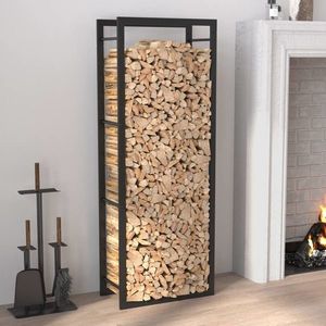vidaXL Rastel pentru lemne de foc, negru mat, 50x28x132 cm, oțel imagine