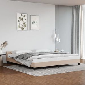vidaXL Cadru de pat cu tăblie, cappuccino, 200x200 cm, piele ecologică imagine
