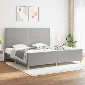 vidaXL Cadru de pat cu tăblie, gri deschis, 200x200 cm, textil imagine