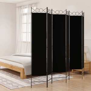 vidaXL Paravan de cameră cu 6 panouri, negru, 240x200 cm, textil imagine