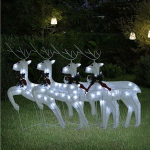 vidaXL Reni de Crăciun, 4 buc., alb, 80 LED-uri imagine
