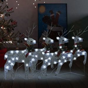 vidaXL Reni de Crăciun, 4 buc., argintiu, 80 LED-uri imagine