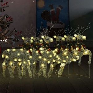 vidaXL Reni de Crăciun, 6 buc., auriu, 120 LED-uri imagine