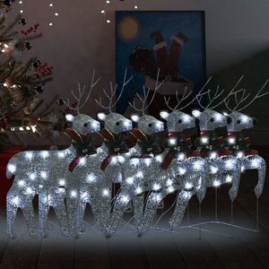 vidaXL Reni de Crăciun, 6 buc., argintiu, 120 LED-uri imagine