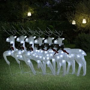 vidaXL Reni de Crăciun, 6 buc., alb, 120 LED-uri imagine