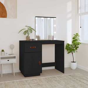 vidaXL Măsuță de toaletă cu LED, negru, 95x50x133, 5 cm, lemn masiv pin imagine