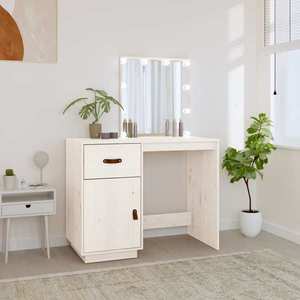 vidaXL Măsuță de toaletă cu LED, alb, 95x50x133, 5 cm, lemn masiv pin imagine