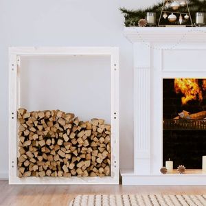 vidaXL Rastel pentru lemne de foc, alb, 80x25x100 cm, lemn masiv pin imagine