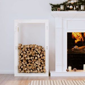 vidaXL Rastel pentru lemne de foc, alb, 60x25x100 cm, lemn masiv pin imagine