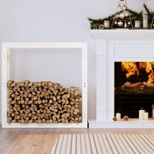 vidaXL Rastel pentru lemne de foc, alb, 100x25x100 cm, lemn masiv pin imagine