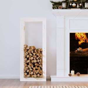 vidaXL Rastel pentru lemne de foc, alb, 41x25x100 cm, lemn masiv pin imagine